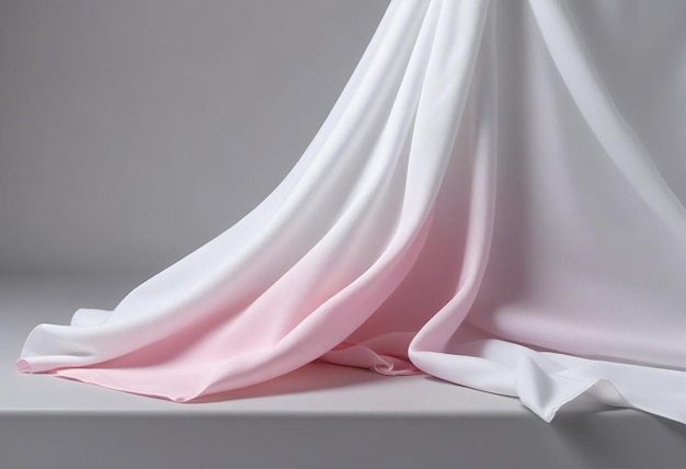 a white curtain with pink and white fabric on it