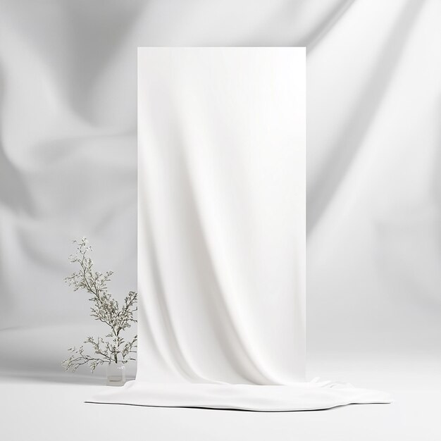 a white curtain with a plant in it that says quot vase quot