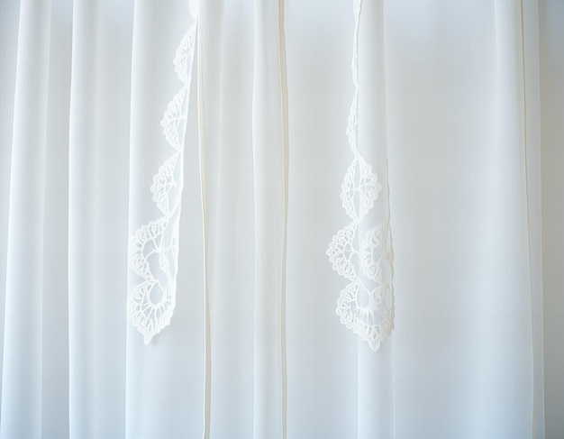 a white curtain with a white lace design on it