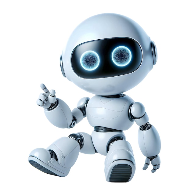 White cute robot pointing finger isolated on white background_ai_generated