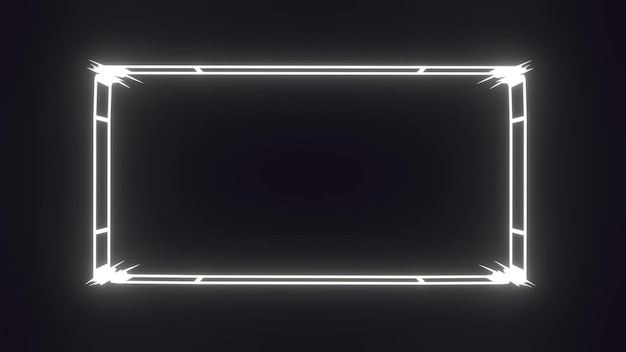 Photo white cyber frame with energy beams template techno dark 3d render flare of cyberpunk and rave parties digital led billboard with rectangle highlights futuristic electric advertising synthwave