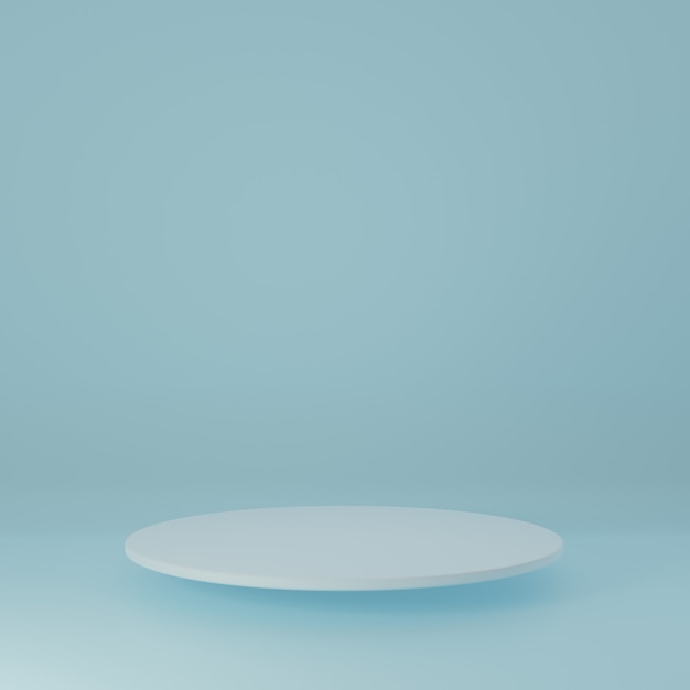 white cylinder Product Stand in blue room ,Studio Scene For Product ,minimal design,3D rendering