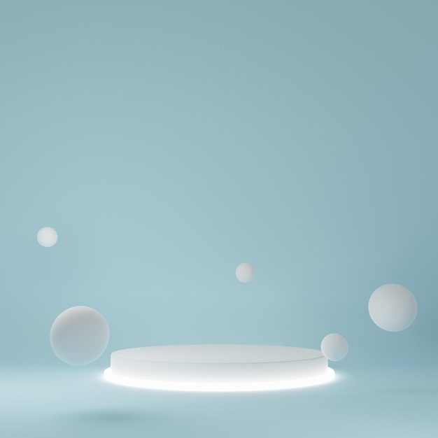 White cylinder Product Stand in blue room Studio Scene For Product minimal design3D rendering