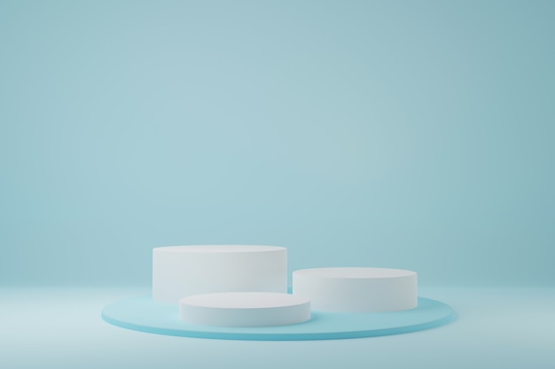 White cylinder product stand in light blue background 3d rendering