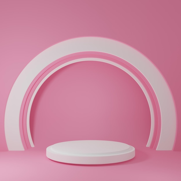 white cylinder Product Stand in pink room Studio Scene For Product minimal design3D rendering