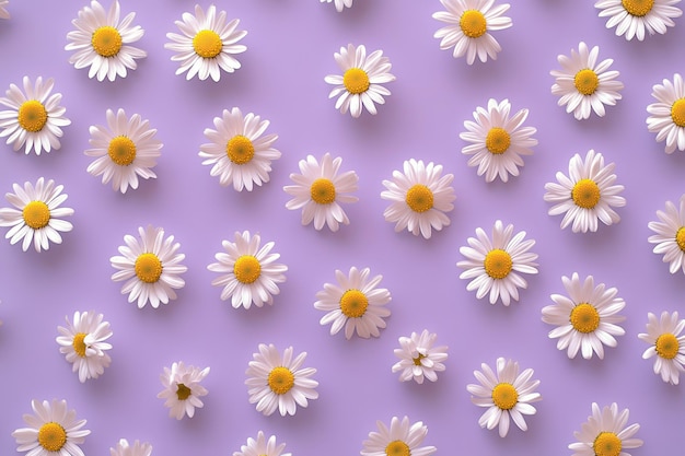 Photo white daisies arranged on a lavender background