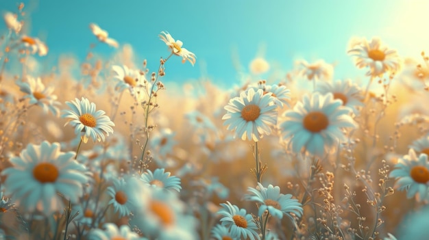 White Daisies Blooming in a Field on a Sunny Day