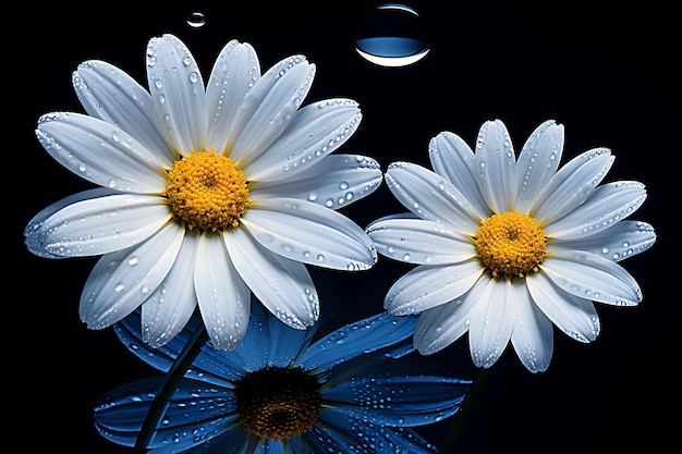 White daisy flowers graphed up close on transparent background