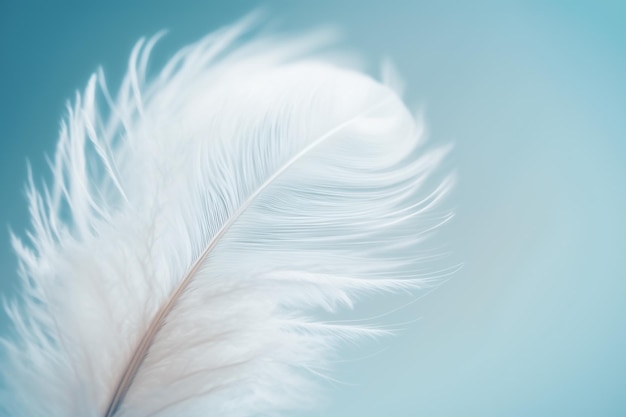 White delicate air feather on a blue background Generative AI