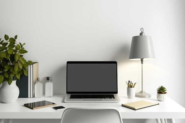 White desk and bright office