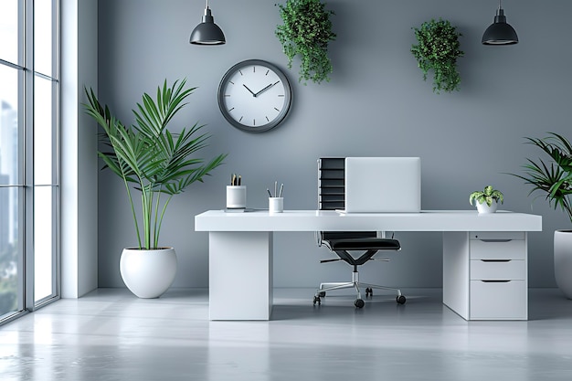 A white desk with an open laptop notebook and pen on it