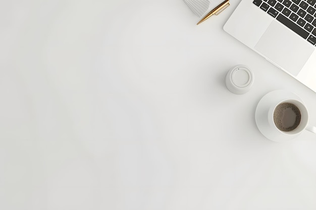 Photo a white desk with a white desk and a computer monitor on it