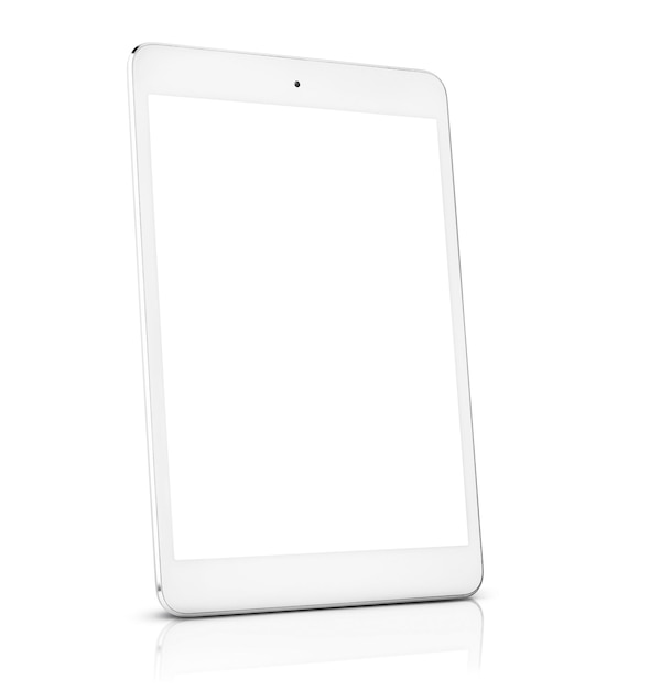 White digital tablet on white isolated background, side view