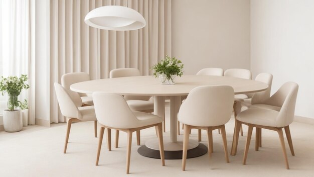 Photo a white dinning table with chairs