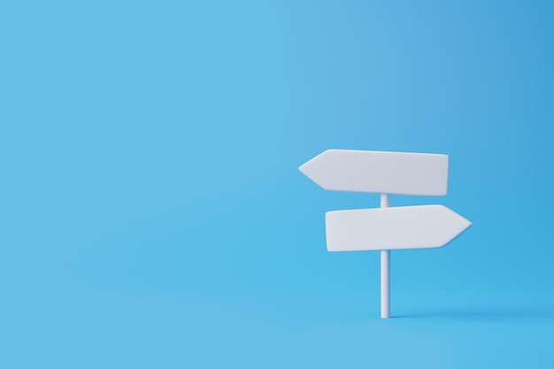 White direction sign on a blue background in pastel colors Minimalistic creative concept 3d rendering 3d illustration