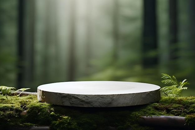 White Disk Positioned Against Mossy Greenery in the Forest