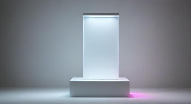 Photo a white display stand with a purple light on it