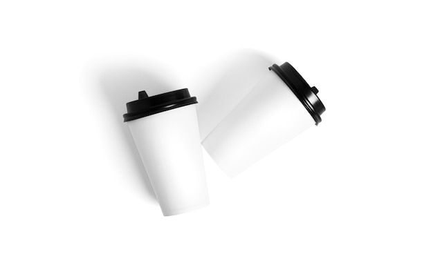 White disposable cups with a black lid isolated. Paper cups. Coffee cups. Takeaway coffee.