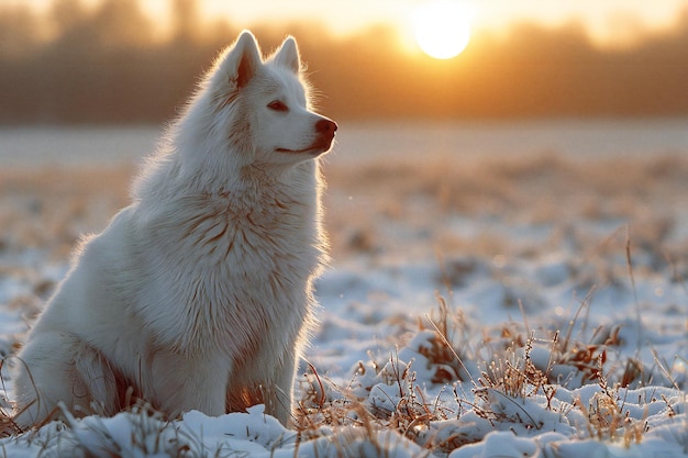 Photo a white dog in the snow