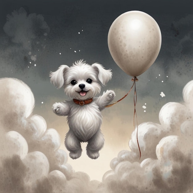 Photo a white dog with a balloon that says  the balloon