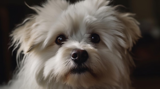 A white dog with a black background