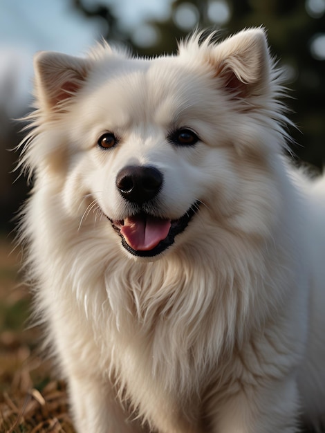 a white dog with a black nose and a pink tongue Ai generative