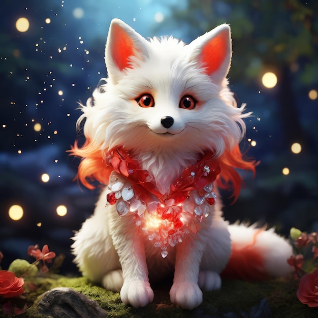 a white dog with a red collar and a red scarf that says quot the dog is sitting on a rock quot