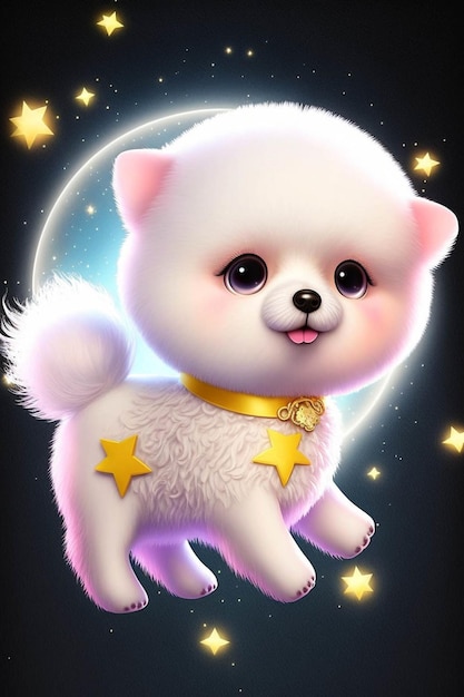 White dog with a star on its collar generative ai