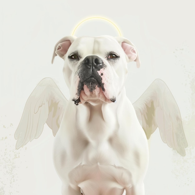 Photo a white dog with wings that says angel wings