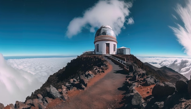 A white dome with a blue sky and clouds in the background