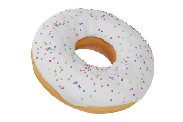 A white donut with colorful sprinkles on it