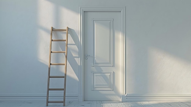 a white door with a ladder on it and a ladder on the door