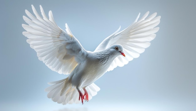 White Dove in Flight with Spread Wings