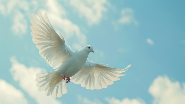 White dove flying against blue sky