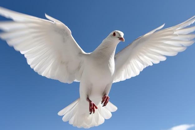 White dove flying in the blue sky generative ai