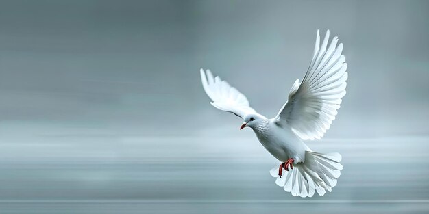 Photo white dove flying freely against a plain background concept nature wildlife freedom flying peace