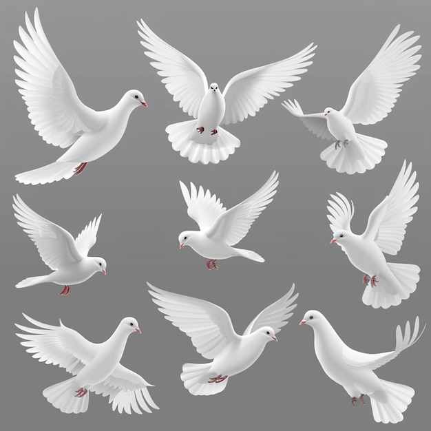 Photo white dove transparent with peace symbols realistic isolated vector illustration