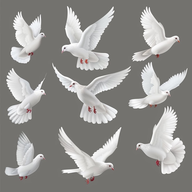 Photo white dove transparent with peace symbols realistic isolated vector illustration