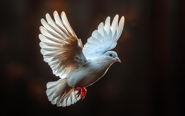 White dove A white pigeon flying on dark background