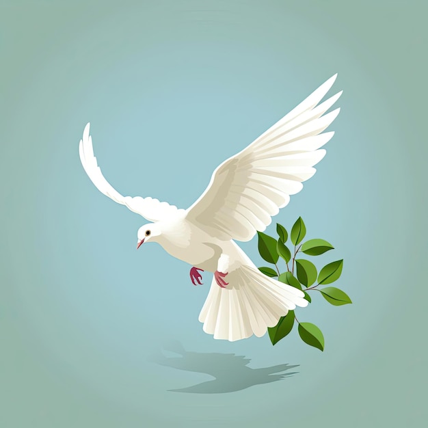 a white dove with an olive branch flying in the style of superflat