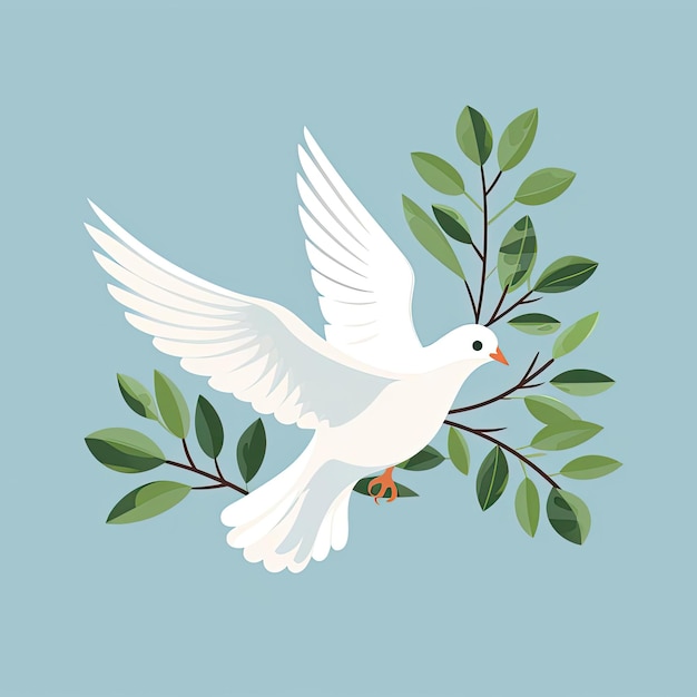 a white dove with an olive branch flying in the style of superflat