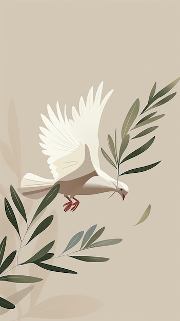 Photo white dove with olive branch symbol of peace and hope