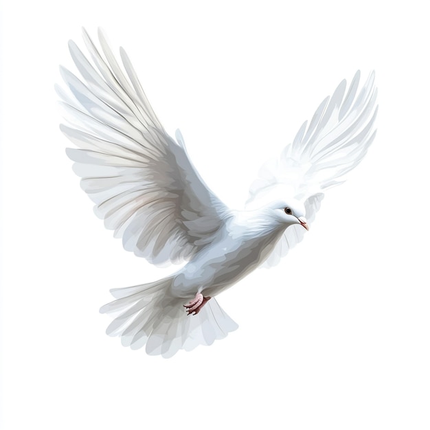 Photo a white dove with a red beak is flying in the air