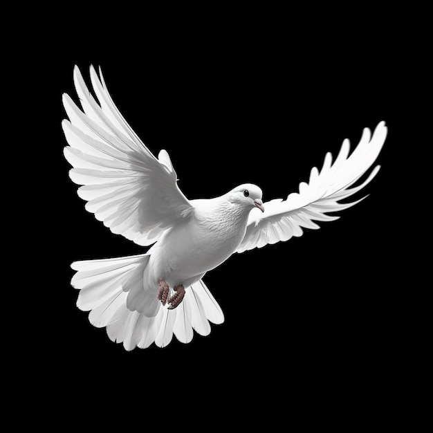 a white dove with a red spot on its head is flying in the air.