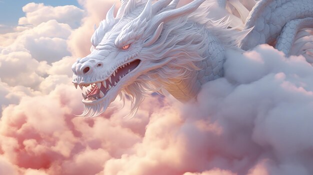 The white dragon floats in the clouds Ai generated art