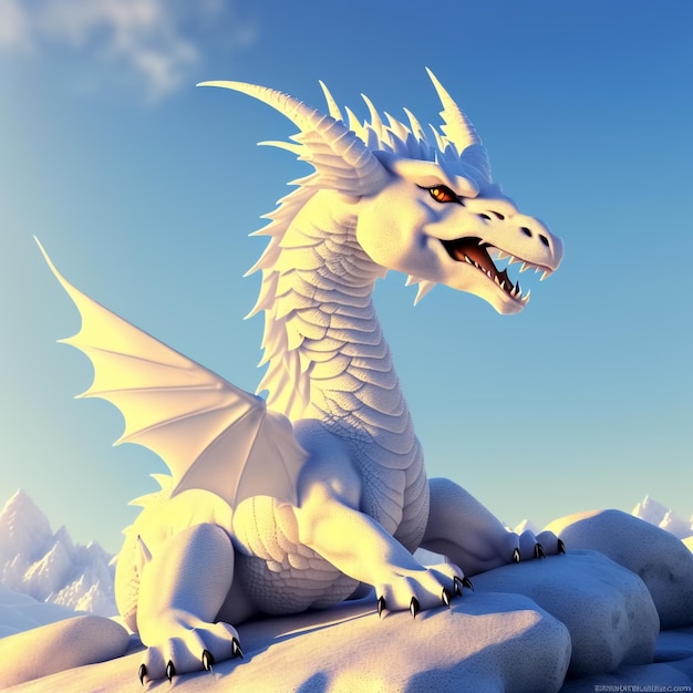 White dragon on stone Generative AI