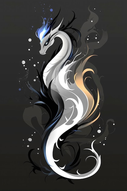 White Dragon with Black and Gold Swirls