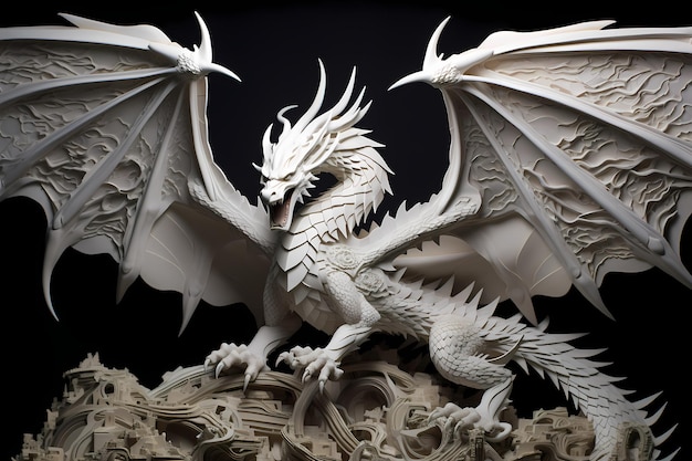 a white dragon with a white face and horns