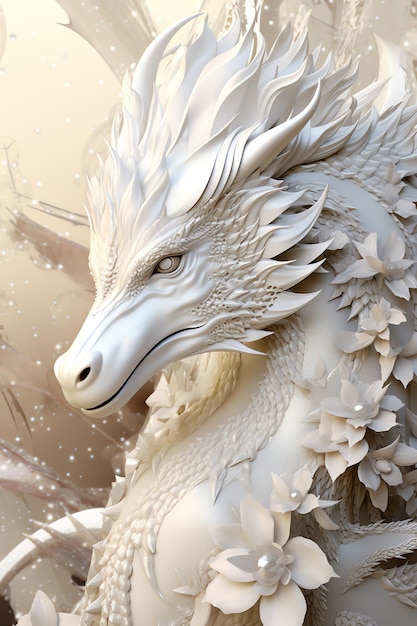 a white dragon with a white head and a white dragon face