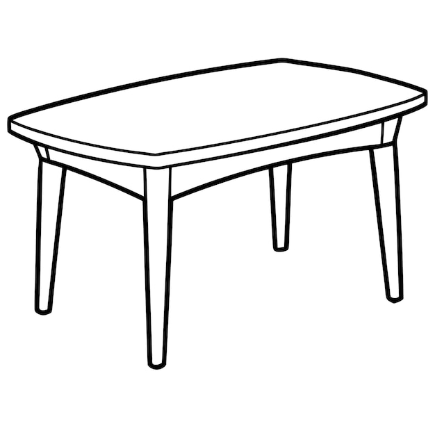 a white drawing of a table with a black outline on it